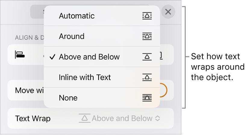 The Test Wrap controls with settings for Automatic, Around, Above and Below, Inline with Text, and None.