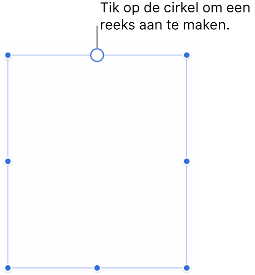 Een leeg tekstvak met een witte cirkel bovenaan en selectiegrepen voor het wijzigen van de grootte onderaan en op de hoeken en randen.