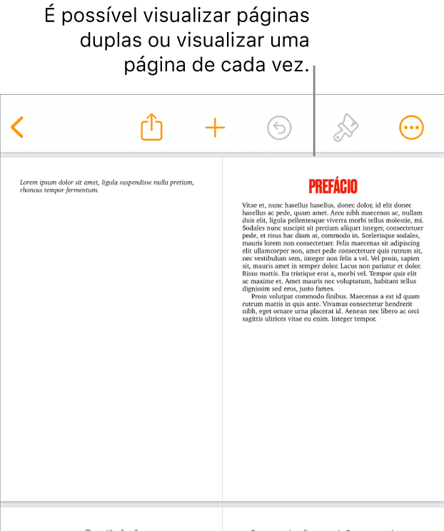 Um documento com páginas visualizadas como páginas duplas.