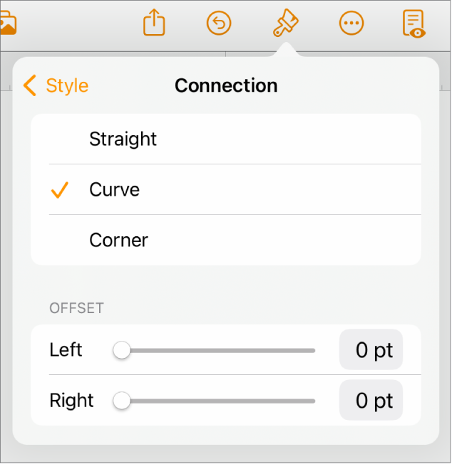 The Connection controls with Curve selected.