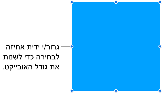 אובייקט עם נקודות כחולות על הגבול שלו המיועדות לשינוי גודלו.