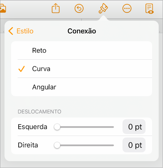 Os controles de Conexão com Curva selecionada.