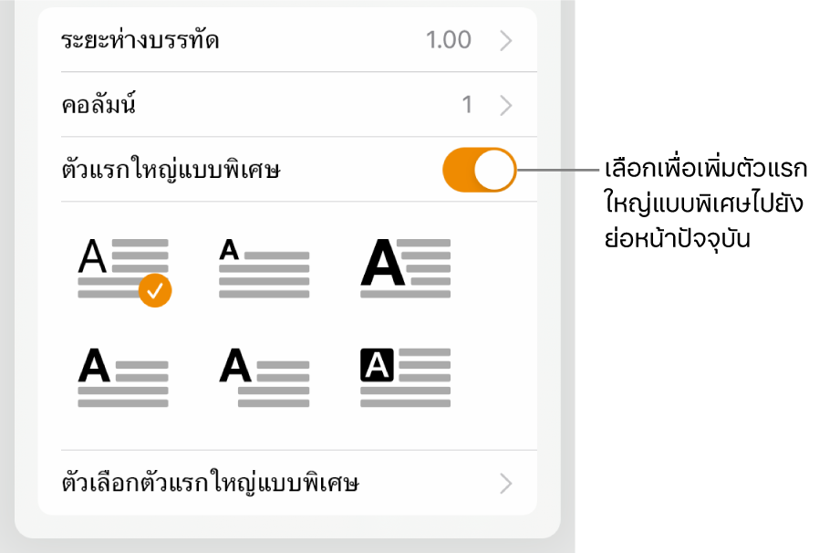 ตัวควบคุมตัวแรกใหญ่แบบพิเศษที่อยู่ด้านล่างสุดของเมนูข้อความ