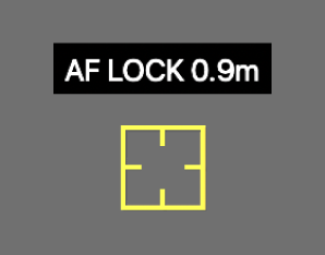 The AF Lock onscreen control showing the text “AF LOCK 0.9m,” indicating that the focus is fixed .9 meters from the camera