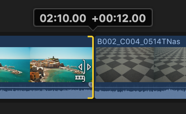 A numerical timecode field appearing above the edit point to indicate the duration of the edit