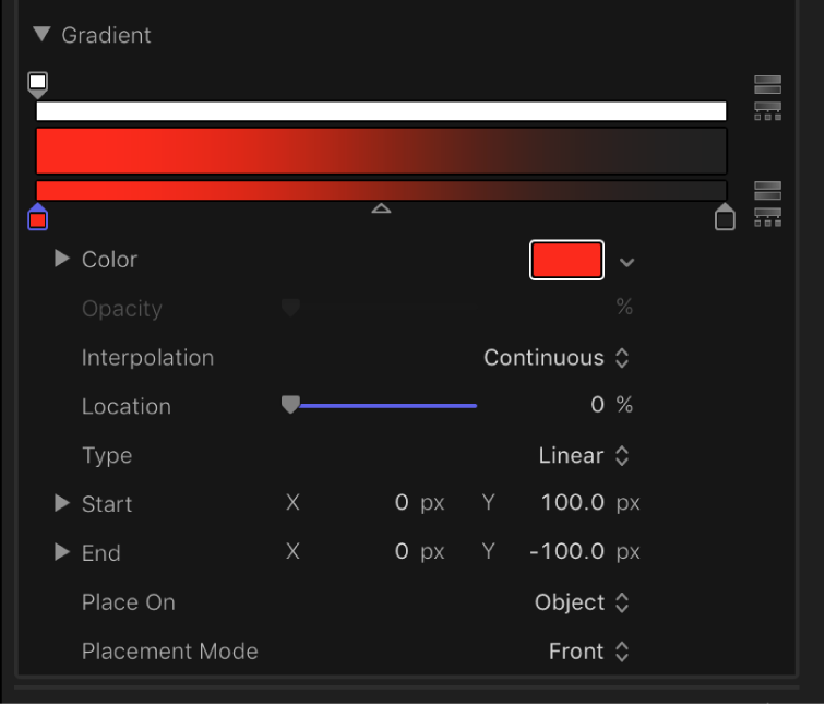 The expanded gradient controls