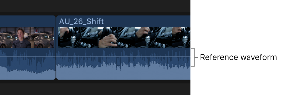 A clip in the timeline with a reference waveform shown