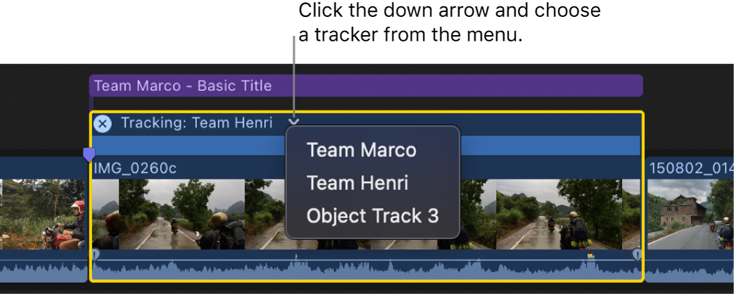 The Tracker pop-up menu in the Tracking Editor