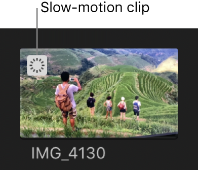 The slow-motion indicator appearing on a clip in the browser