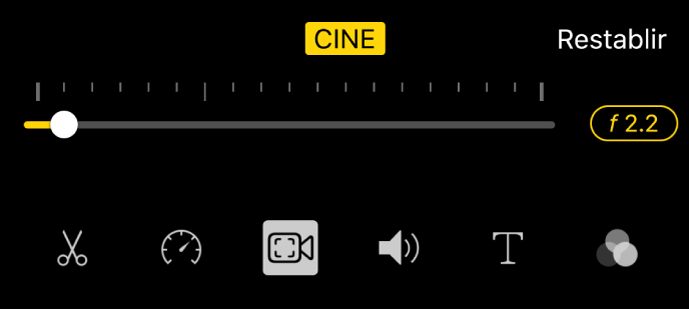 El regulador “Profunditat de camp”, disponible quan es toca el botó Cine.