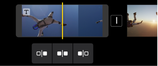 O cursor de reprodução posicionado num clip, com a ferramenta Dividir por baixo.