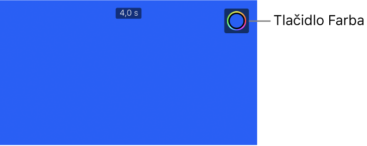 Zobrazovač s modrým jednofarebným pozadím a tlačidlom Farba vpravo hore.