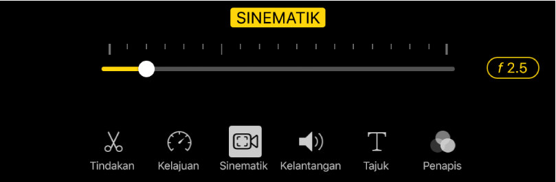 Gelangsar Kedalaman Medan, tersedia apabila anda mengetik butang Sinematik.