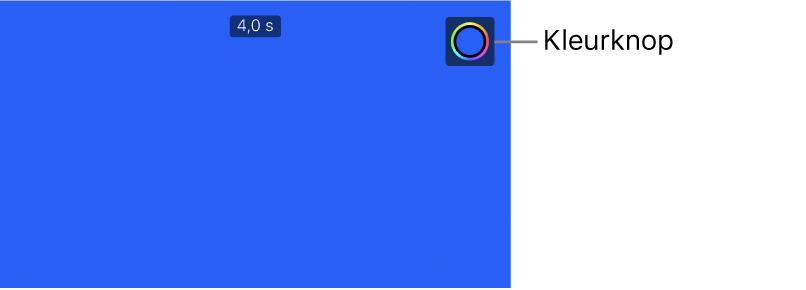 Het weergavevenster met daarin een effen blauwe achtergrond en de kleurknop in de rechterbovenhoek.