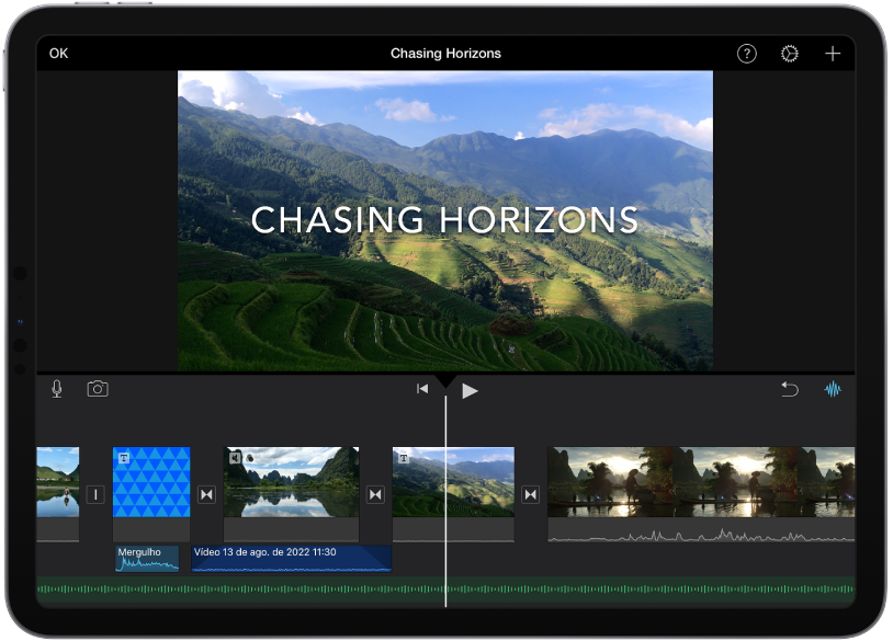 Um projeto de filme no iMovie de um iPad.