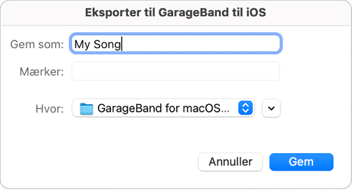 Eksporter til GarageBand til iOS.