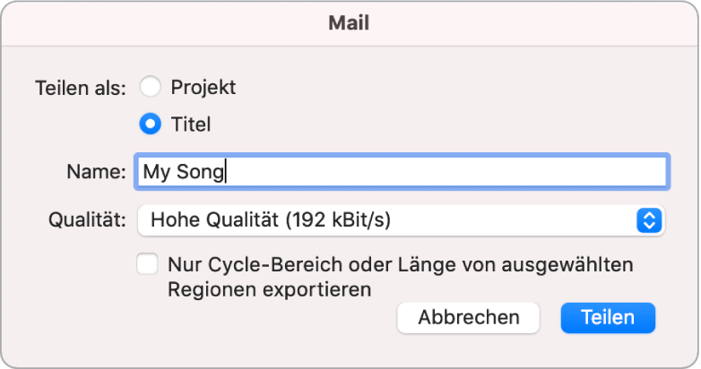 Dialogfenster „Mail Drop“