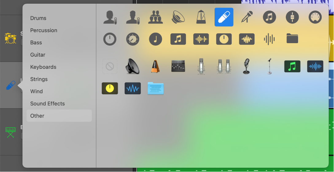 Selecting track icon from Icon shortcut menu.