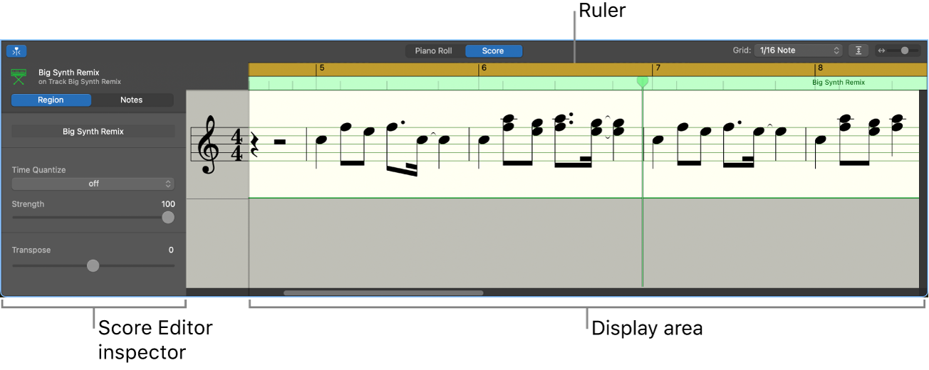 Score Editor showing inspector and display area.