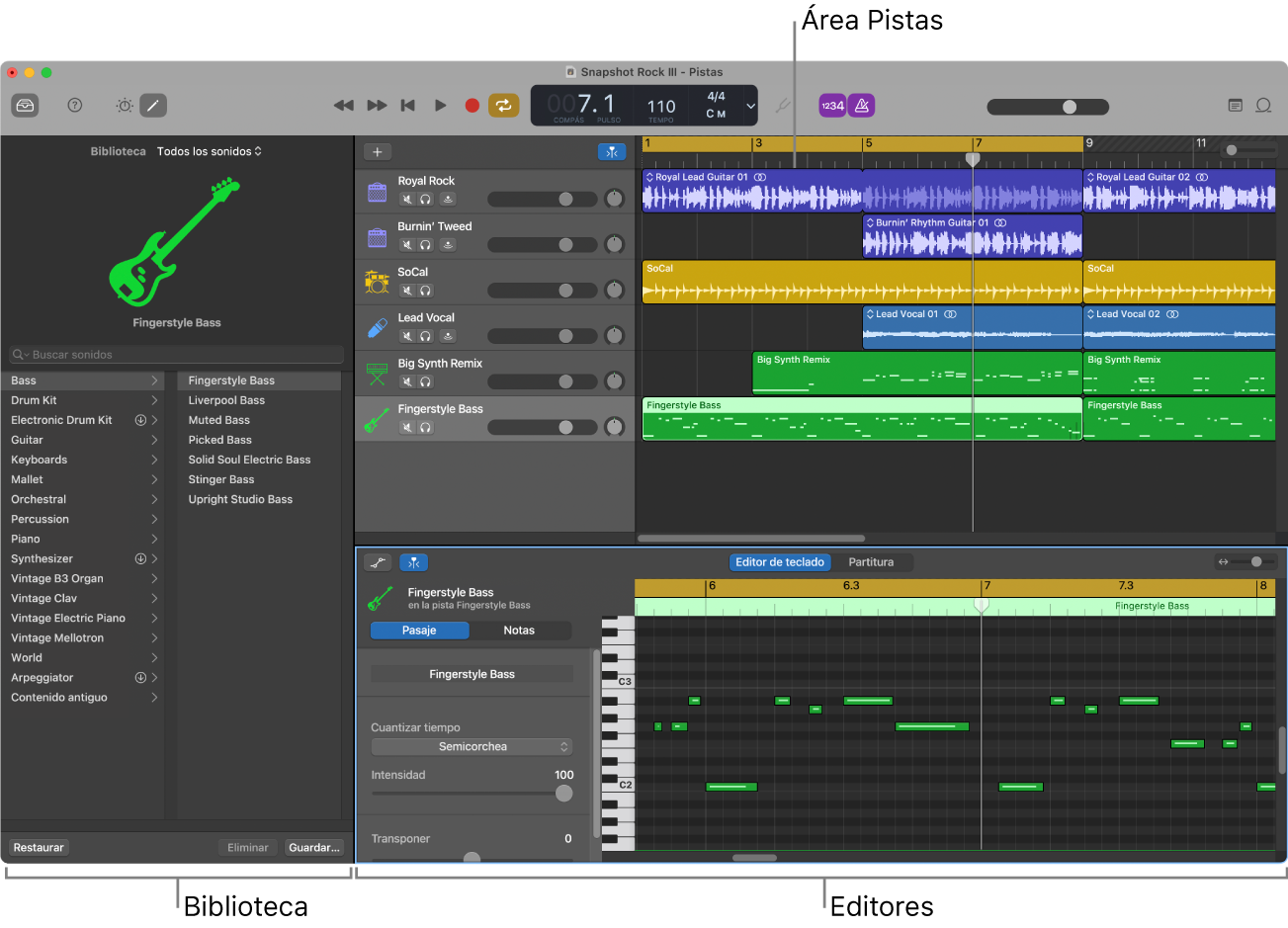 Ventana de GarageBand.