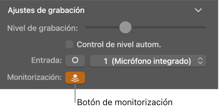 Botón “Monitorización de entrada” en el inspector de Smart Controls.