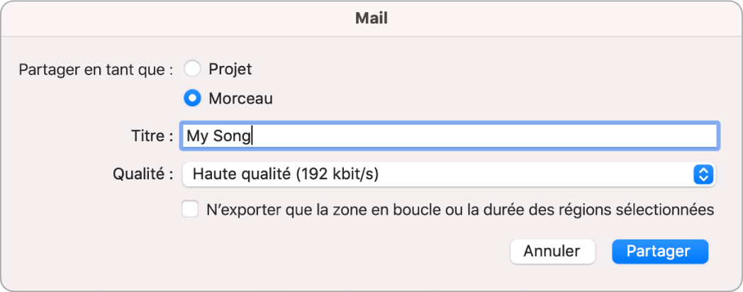 Zone de dialogue Mail Drop