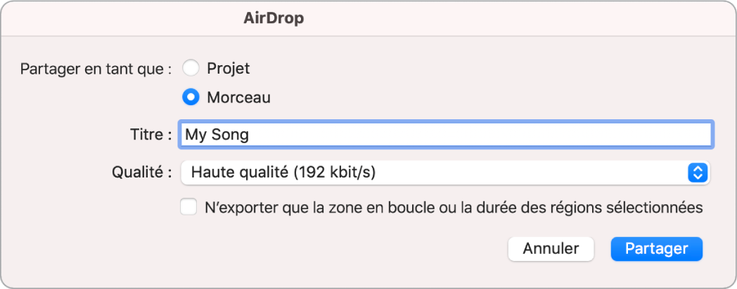 Zone de dialogue AirDrop.