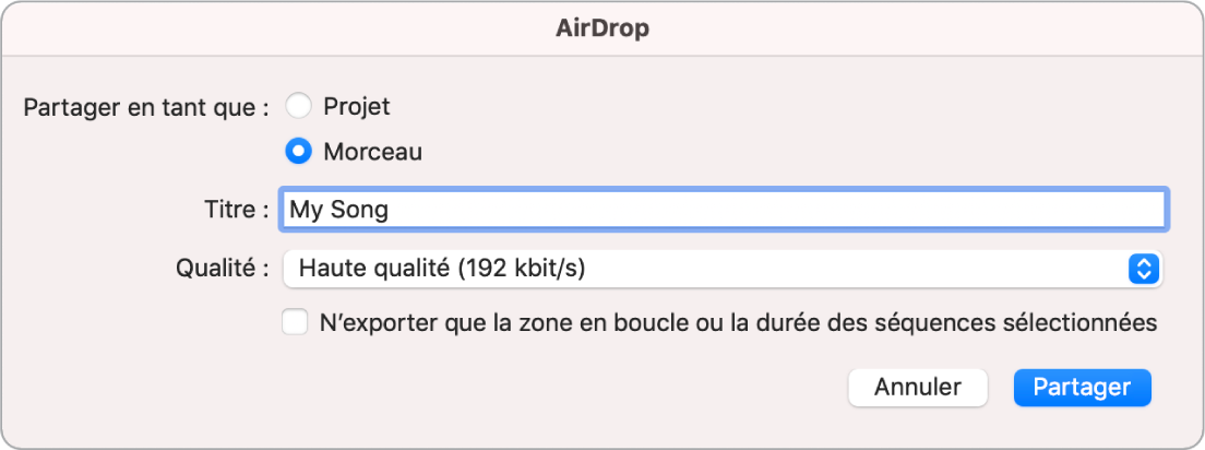 Zone de dialogue AirDrop.