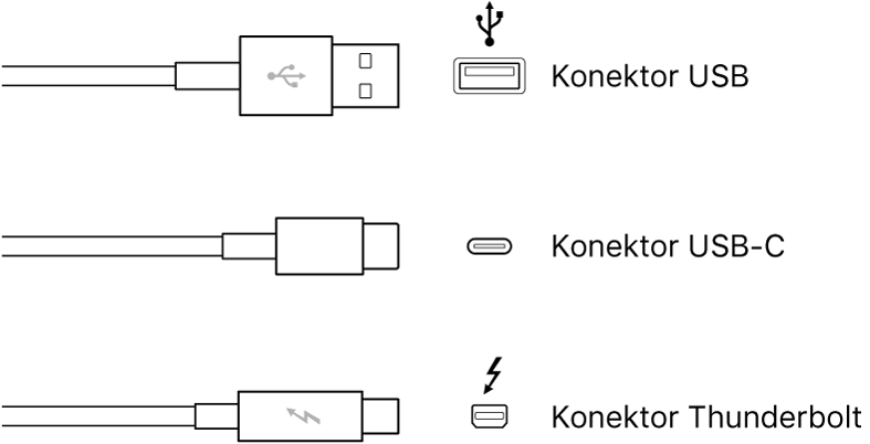 Ilustrasi jenis konektor USB dan FireWire.