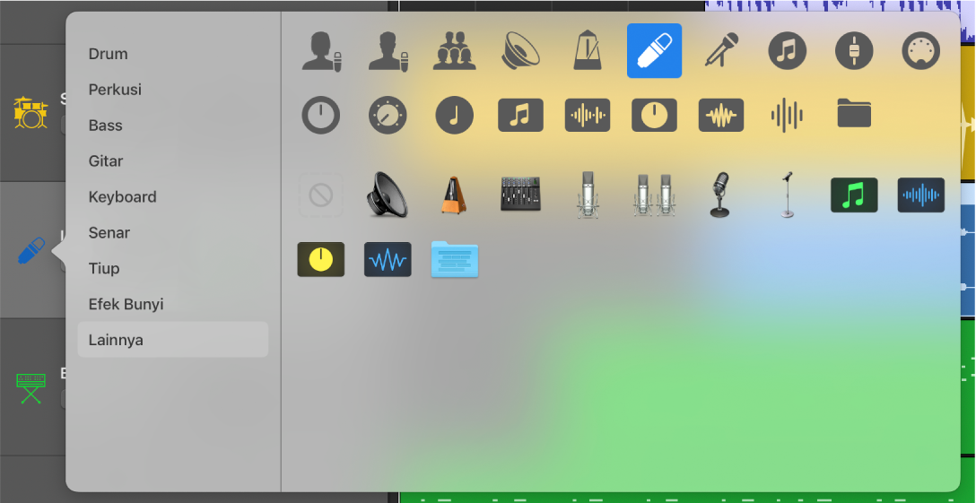 Memilih ikon track dari menu pintasan Ikon.