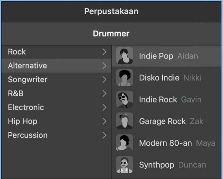 Kartu karakter di Editor Drummer.