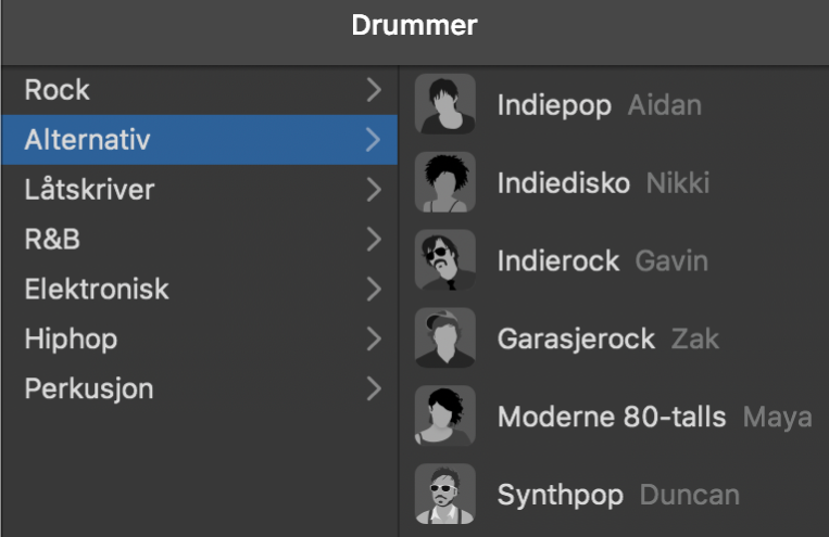Velge en sjanger i Drummer-redigerer.