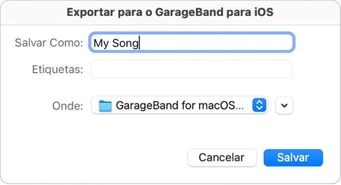 Exportar para o GarageBand para iOS.