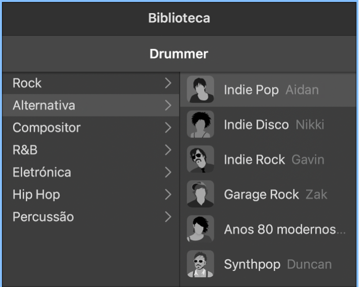 Ficha de personagem no editor de Drummer.