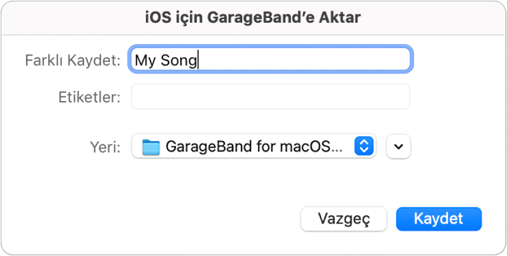 iOS için GarageBand’e aktarın.