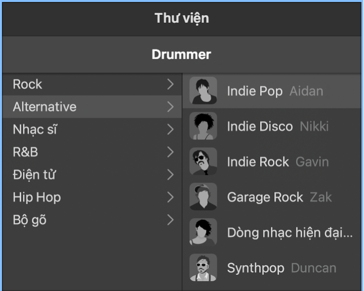 Thẻ nhân vật trong Trình sửa Drummer.