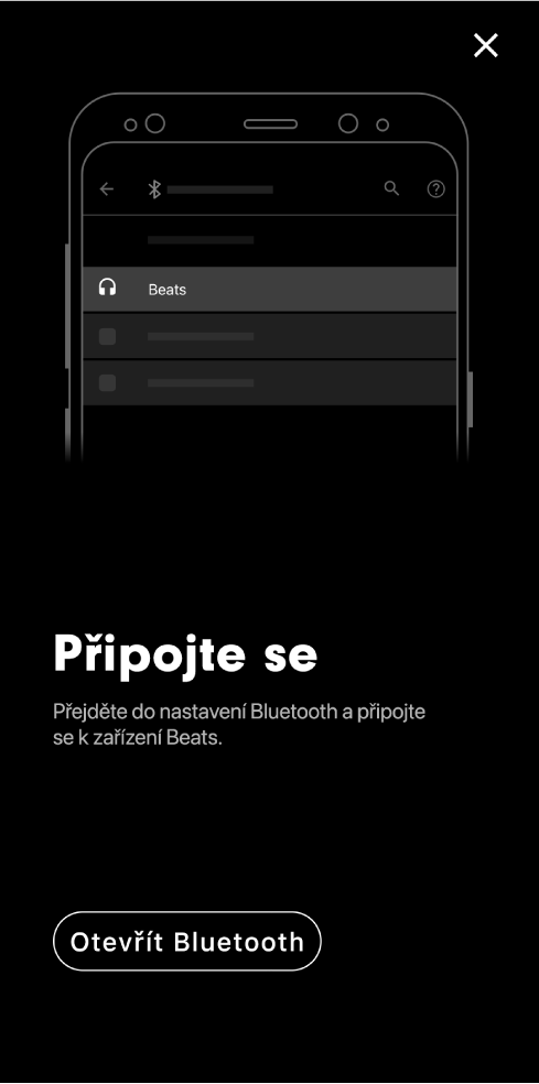 Připojovací obrazovka s tlačítkem Otevřít Bluetooth