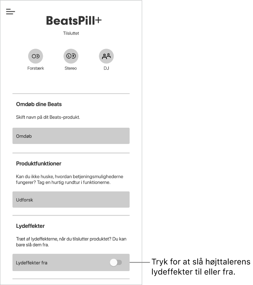 “Lyde”-indstillingen på enhedsskærmen i Beats-appen