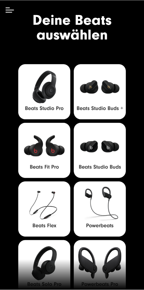 Beats-App mit dem Bildschirm „Deine Beats auswählen“