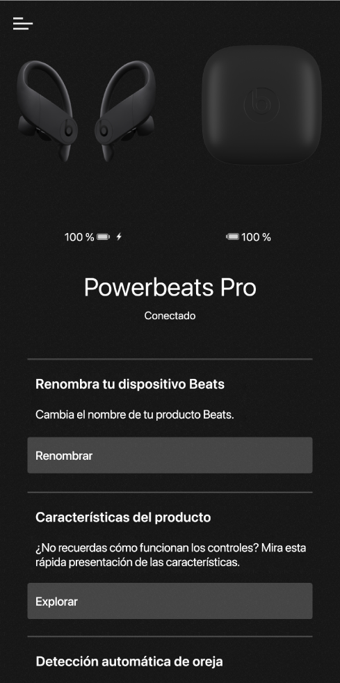 Pantalla del dispositivo Powerbeats Pro