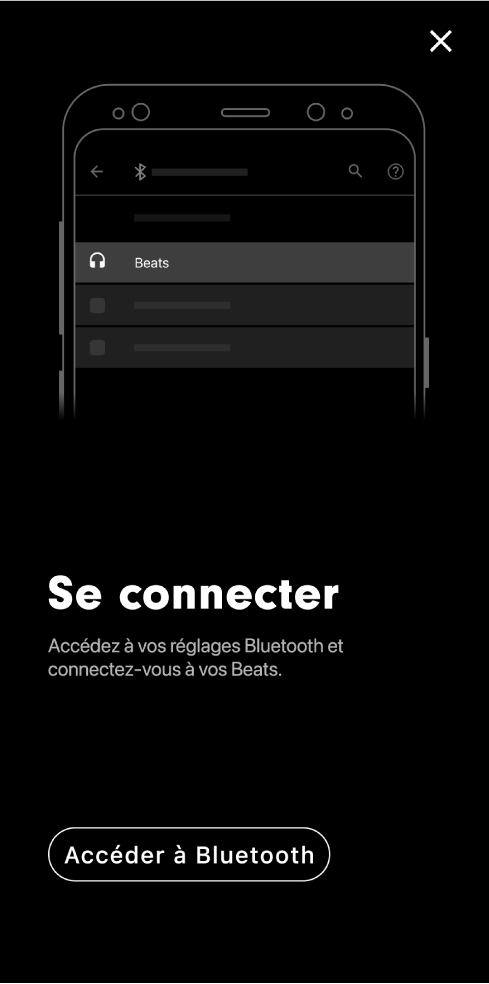 Écran de connexion qui affiche le bouton « Accéder à Bluetooth »