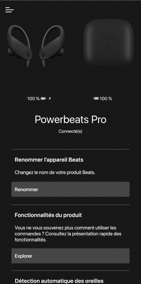 Écran de l’appareil Powerbeats Pro