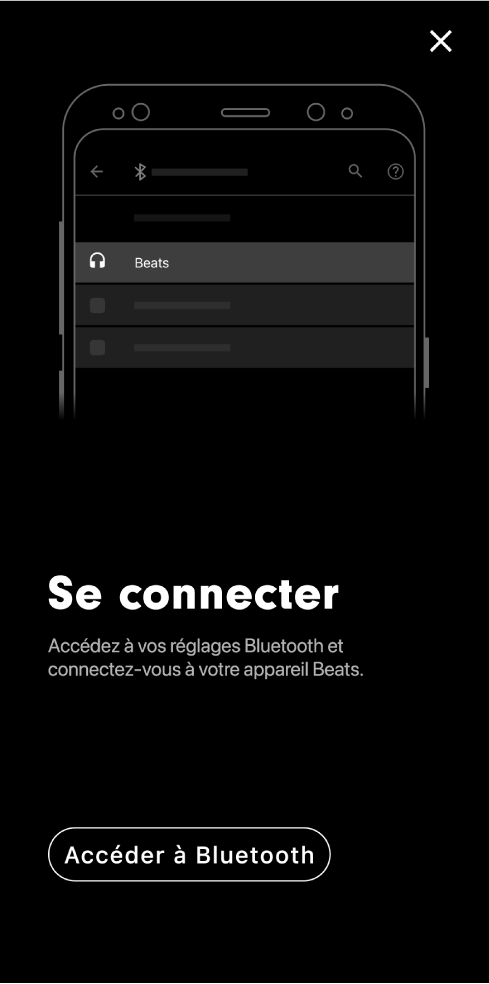 Écran de connexion présentant le bouton « Réglages Bluetooth »