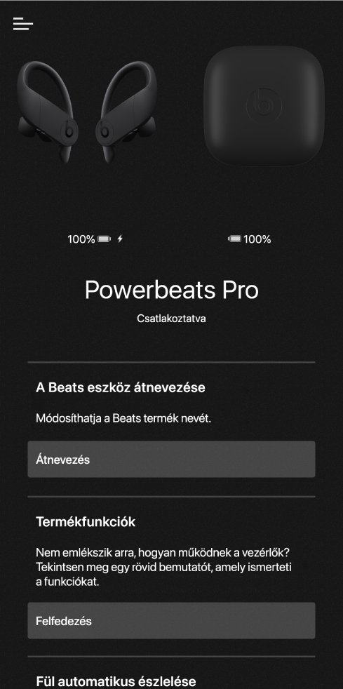 A Powerbeats Pro eszközképernyője