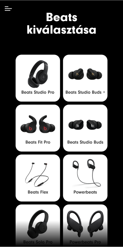 A Beats kiválasztása képernyő a támogatott eszközökkel