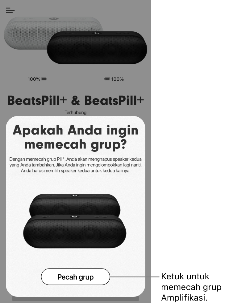 App Beats menampilkan kartu Pecah grup