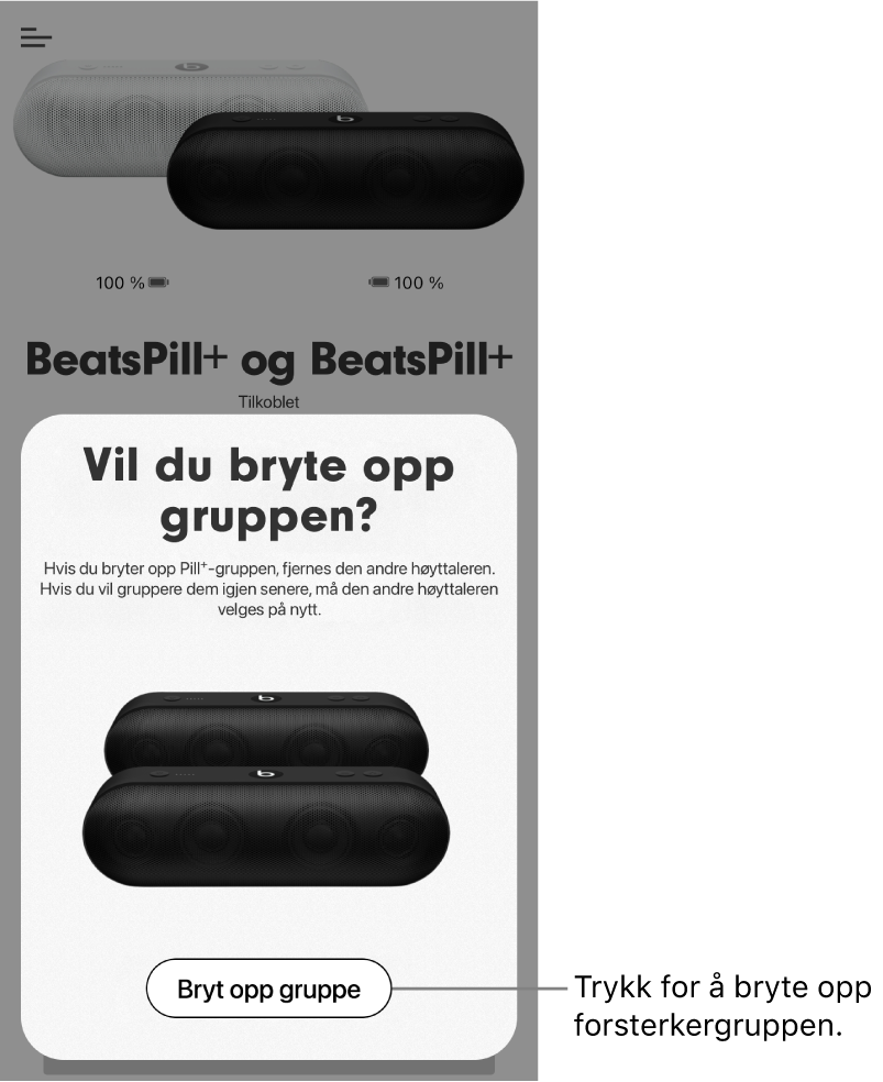 Beats-appen viser kortet «Bryt opp gruppe»
