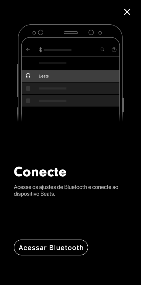 Tela de conexão mostrando o botão Acesse o Bluetooth