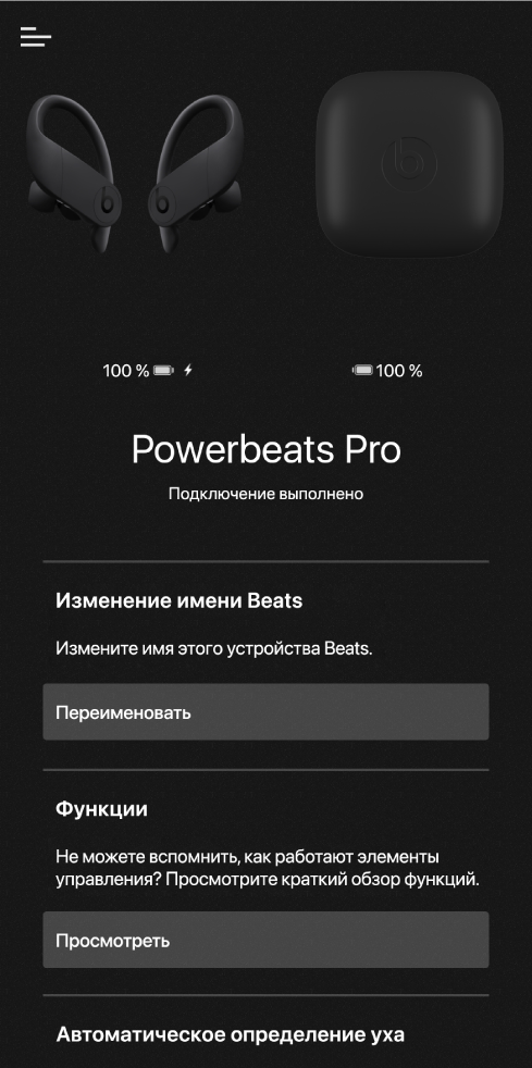 Экран устройства Powerbeats Pro