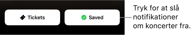 Knappen Save (Gem) er aktiveret (med et hak) på Concert Guide (Koncertguide) i Shazam